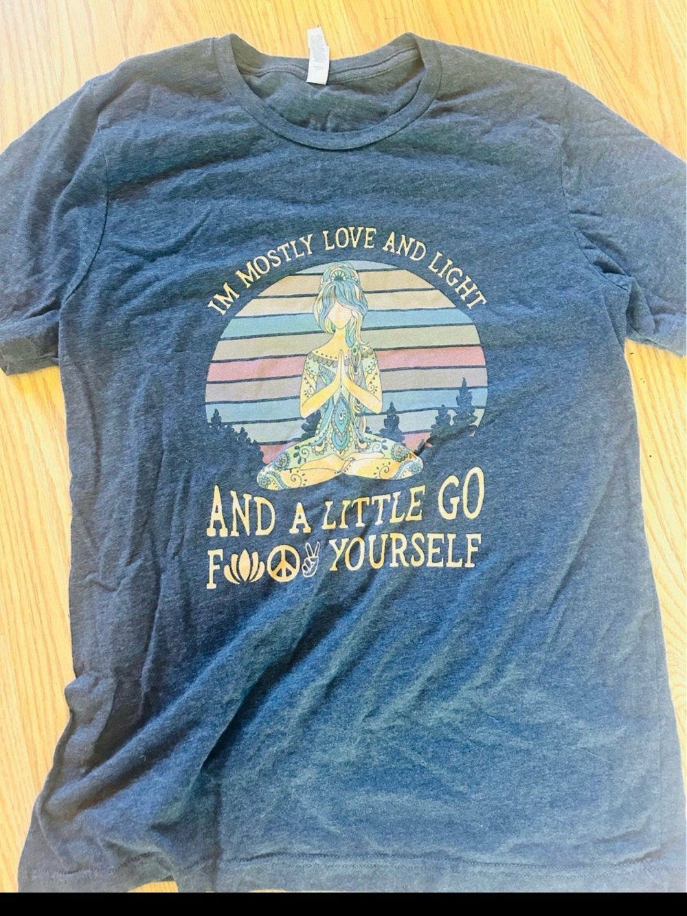 Blue Graphic Women’s Tee - 'Mostly Love and Light' Sz M